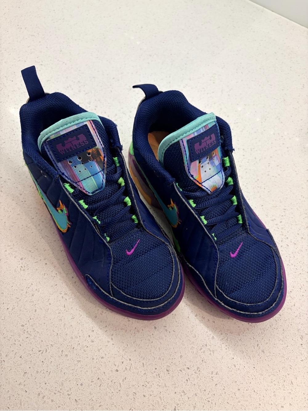 Nike Kids Navy, Teal & Purple Low Top Sneakers with Pink Accents